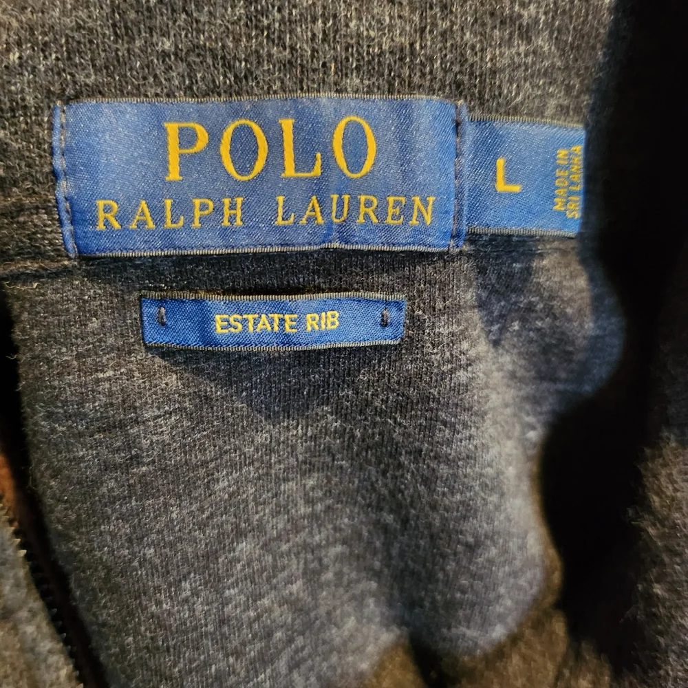 POLO Ralph Lauren Estate Rib 1/4 Zip Cotton Men's Sweater Gray Sz Large